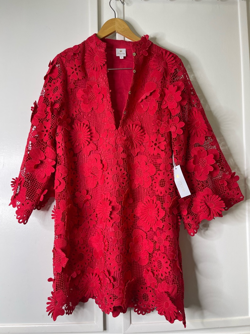 J.Marie Seraphina 3D Floral Lace Romper Red Size Small S NWT $168